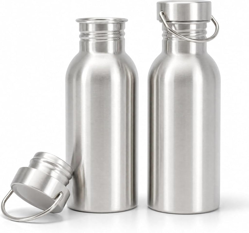 Yopay 2 Pack Sports Water Bottle, 12OZ Single Walled 18/8 Stainless Steel Water Bottle for Cyclists, Runners, Hikers, Beach Goers, Picnics,