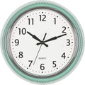 Bernhard Products Retro Wall Clock 9.5 Inch Green Kitchen 50's Vintage Design Round Silent Non Ticking Battery Operated Quality Quartz Clock