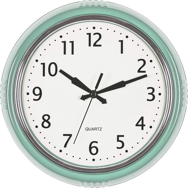 Bernhard Products Retro Wall Clock 9.5 Inch Green Kitchen 50's Vintage Design Round Silent Non Ticking Battery Operated Quality Quartz Clock