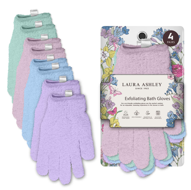 Laura Ashley Exfoliating Gloves Body Scrubber 8Pcs, 4 Pairs Women'S Exfoliating 