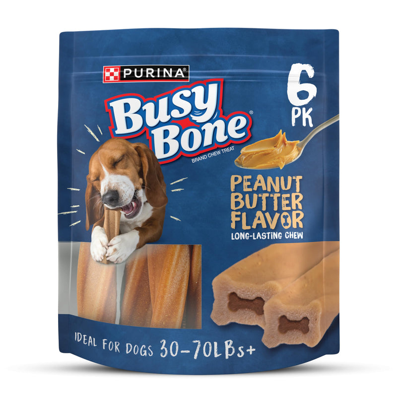 Purina Busy Bone Made in USA Facilities, Long Lasting Small/Medium Breed Adult Dog Chews, Peanut Butter Flavor - (Pack of 4) 6 Ct. Pouches