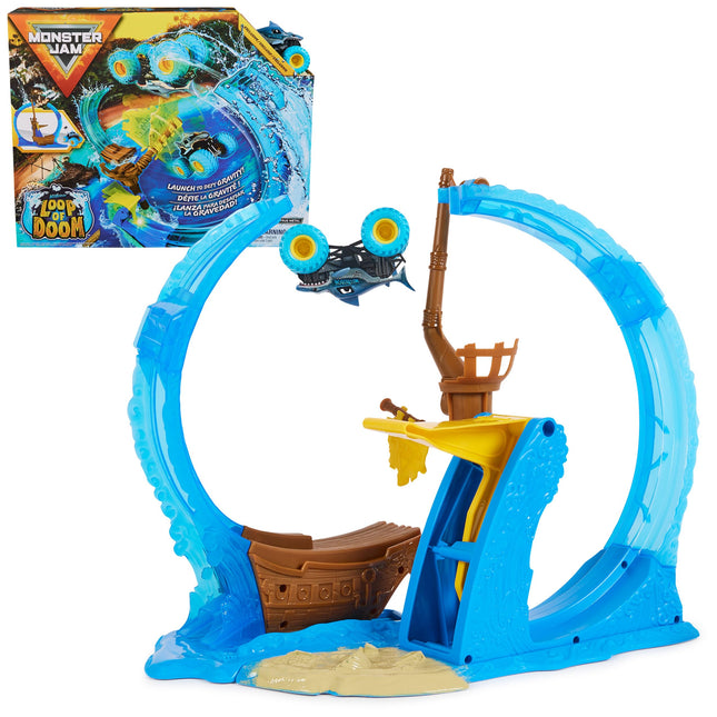 Monster Jam, Megalodon Loop of Doom Stunt Playset with Exclusive 1:64 Scale Die-