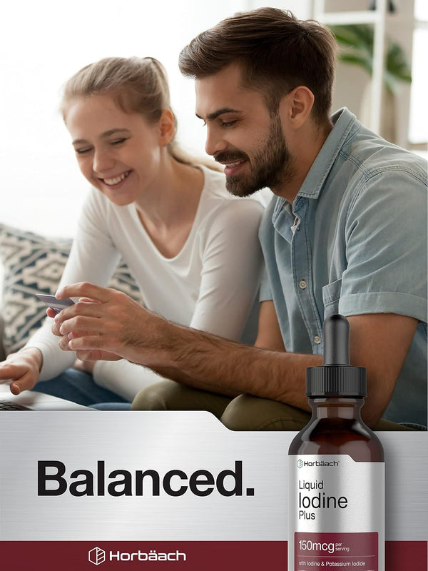 Horbäach Iodine Liquid Drops | 2 fl oz | 150 mcg | Iodine & Potassium Iodide Liquid Tincture | Vegetarian, Non-GMO, Gluten Free Supplement