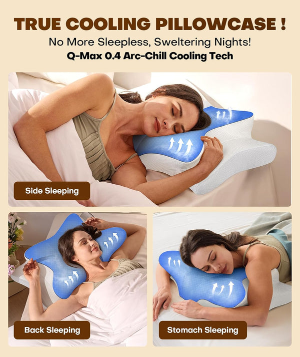 Cozyplayer True Cooling Cervical Neck Pillow for Pain Relief, Ergonomic Side Sleeper Pillow for Neck Support, Odorless Orthopedic Contour Memory