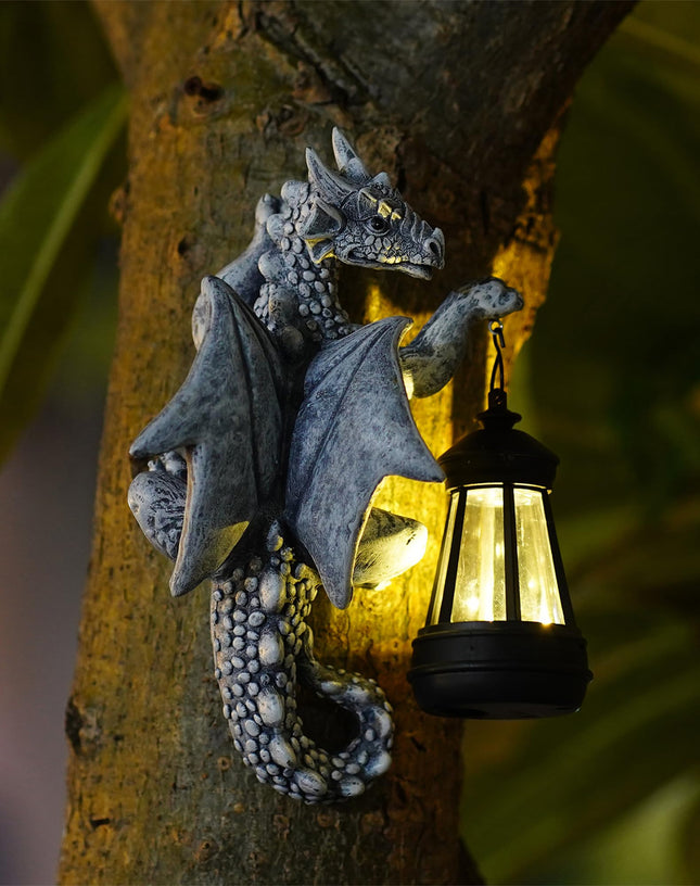 Goodeco Dragon Tree Hugger Solar Lantern Garden Statue - 9.3 Inch Resin Dragon D