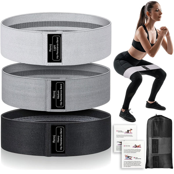Fabric Resistance Bands for Working Out, 3-Set Exercise Loops for Home Gym Black