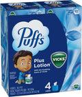 Puffs Plus Lotion with Vicks Facial Tissues, 4 Cubes, 48 Tissues per Box (192 Tissues) [Packaging May Vary] 48 Count (Pack of 4)