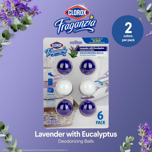 Clorox Fraganzia Deodorizing Balls, Lavender with Eucalyptus Scent - Battery Free Air Refresher, Odor Eliminators for Shoes, Gym Bag, Closet,