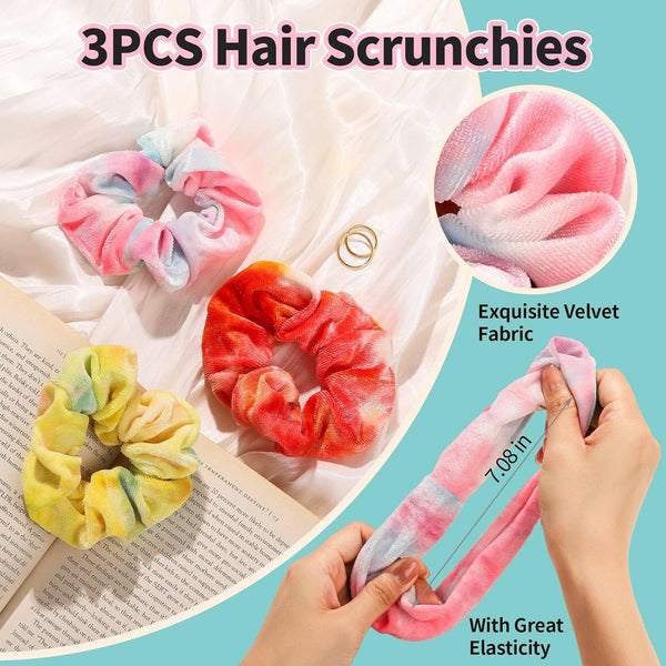 LEOBRO Spa Headband, 6pcs Makeup Headbands & Hair Ties, for Women Girls Tie-dyed Colorful, Orange, and Pinkish Purple