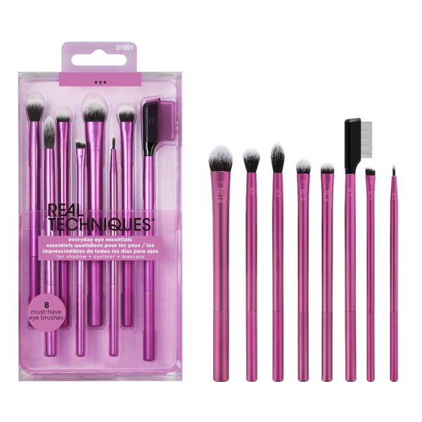 Real Techniques Everyday Eye Essentials, Eye Makeup Brushes, 8-Piece Set 8 Count (Pack of 1) Everyday Eye Essentials, 8PC