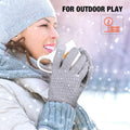 Geyoga 2 Pairs Women's Winter Touch Screen Gloves Soft Warm Fleece Lined Knit Elastic Cuff Winter Texting Gloves Black, Gray Solid