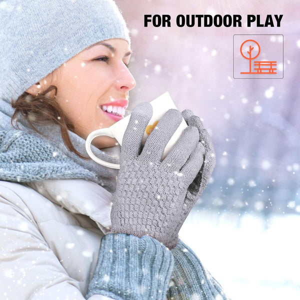 Geyoga 2 Pairs Women's Winter Touch Screen Gloves Soft Warm Fleece Lined Knit Elastic Cuff Winter Texting Gloves Black, Gray Solid