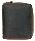 FLW Small Strong Oiled Genuine Leather Wallet with Metal Zipper around without Logos