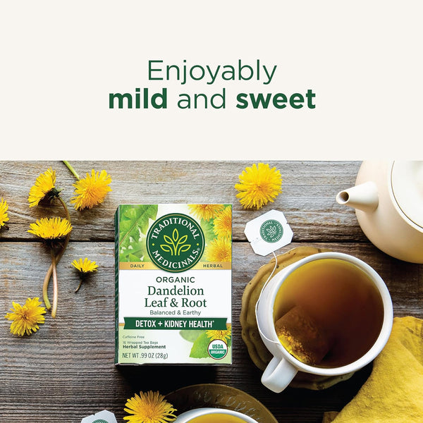 Traditional Medicinals Organic, Dandelion Leaf & Root - Dandelion Root Tea, Supports Normal Detox + Digestion - Kosher, Non-GMO, Caffeine-Free,