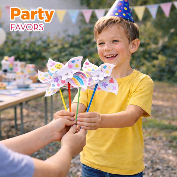 4E's Novelty 24 Pack DIY Pinwheels Craft for Kids, Bulk Summer Pinwheel Craft Kit, Color Your Own Paper Windmill Patriotic Pinwheels for Kids Bulk
