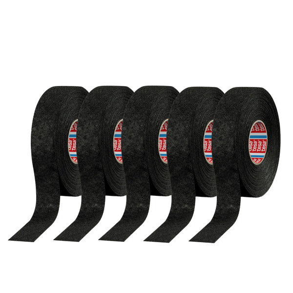 tesa 51608 Noise Damping PET Fleece Automotive Wire Harness Tape, Black, 19mm x 15m, 5 Rolls