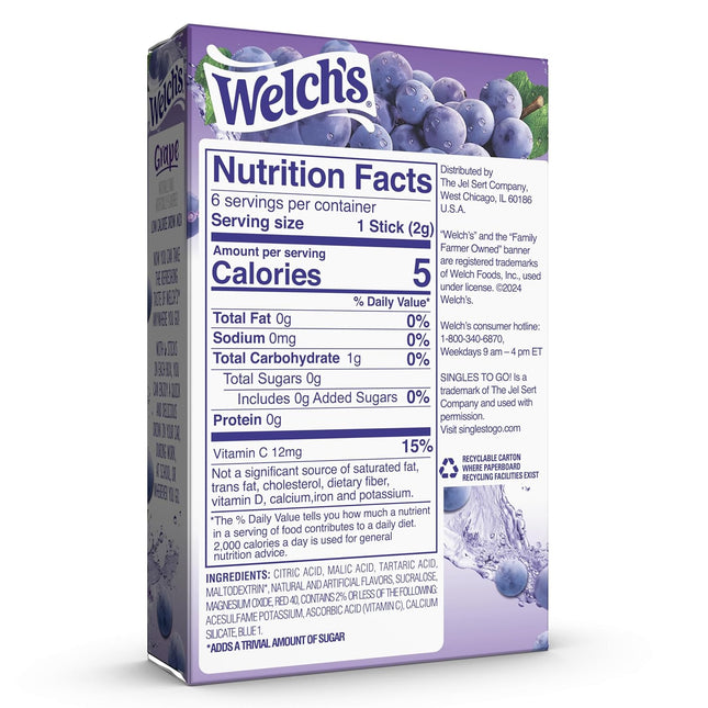 Welch'S Singles to Go Water Drink Mix - Grape Powder Stick Packets (12 Boxes wit