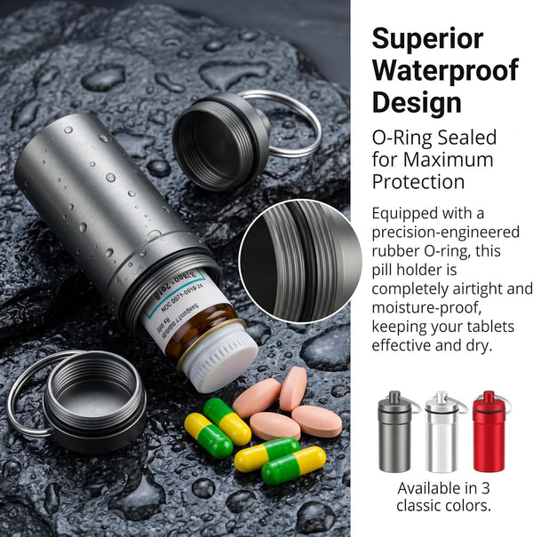 3 Packs Waterproof Aluminum Pill Fob Container, EFFIET Nitro Bottle Holder Nitroglycerin Pill Case Emergency Keychain Pill Holder for Medicine