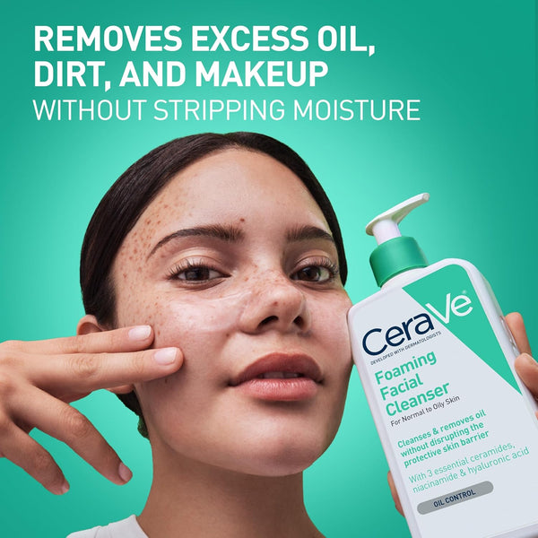 CeraVe Foaming Facial Cleanser, Daily Face Wash for Oily Skin, Hyaluronic Acid + Ceramides + Niacinamide, Fragrance Free, Non-Drying Oil Control