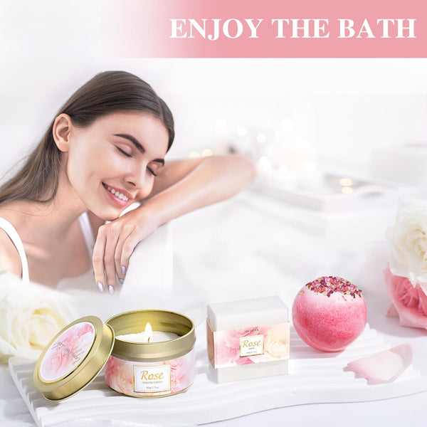 Gifts for Women, Happy Birthday Gifts for Women, Mothers Bath and Body Gift for Woman with Unique Rose Self Care Gift, Home Spa Gift Basket for