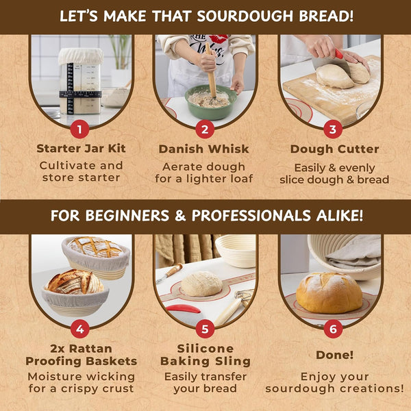 Complete Sourdough Bread Starter Kit, Glass Sourdough Starter Jar Kit & Tons of Sourdough Bread Baking Supplies - Sourdough Starter Kit Includes