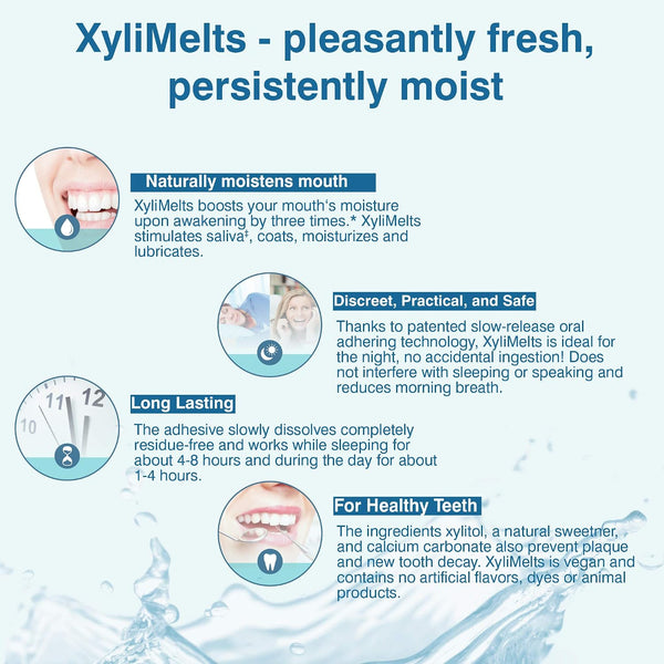 Oracoat XyliMelts for Dry Mouth Night Time or Day - Moisturizing Dry Mouth Adhering Discs, Sugar Free with Xylitol, 100 Count, Slightly Sweet