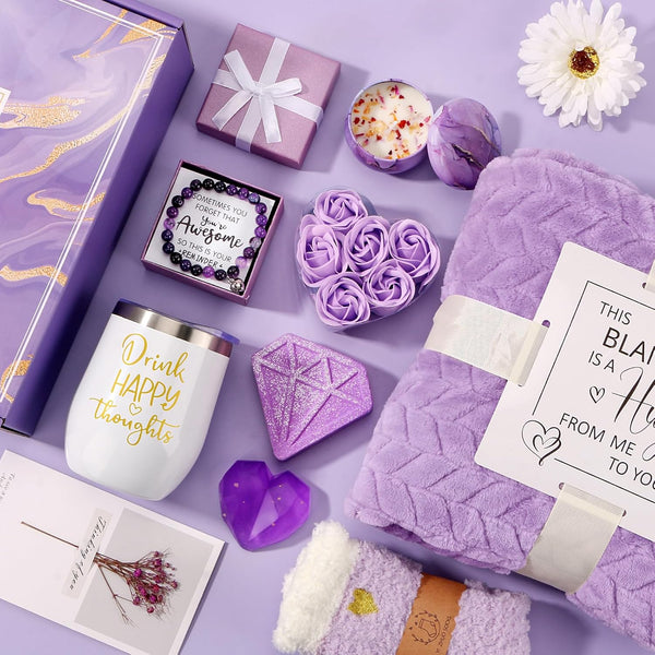 Birthday Gifts for Women Self Care Package Purple Relaxing Spa Gift Baskets | Get Well Soon Self Care Gift Set, Personalized Christmas Gifts for
