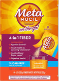 Metamucil On-The-Go, Daily Psyllium Husk Powder Supplement, Sugar-Free Powder, 4-in-1 Fiber for Digestive Health, Orange Flavored Drink, 44