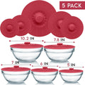 Silicone Bowl Lids Red, Set of 5 Reusable Suction Seal Covers for Bowls, Pots, Cups. Food Safe Natural Grip, Interlocking Handles for Easy Use and