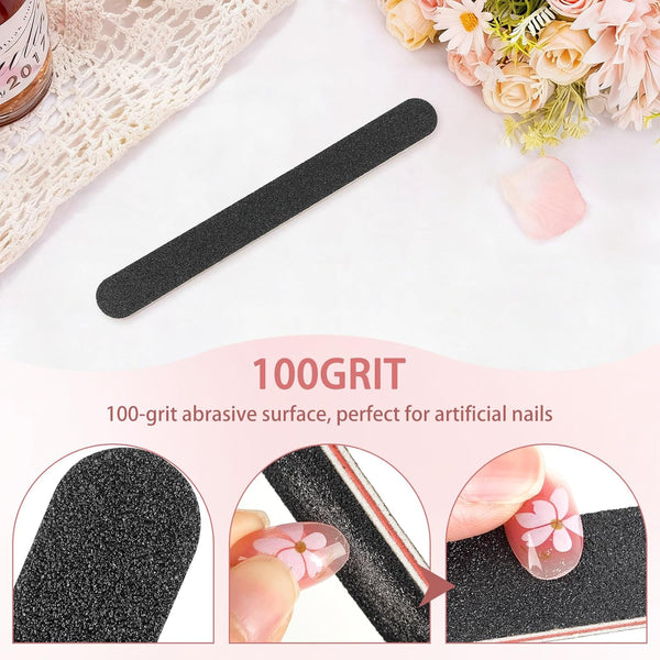 HeeYaa 5 Rows 2 Layers 10 PCS Nail File, Red Tough PP Core, Exquisite Kraft Paper Box, Double Sided 100/180 Grit Black Emery Board Manicure