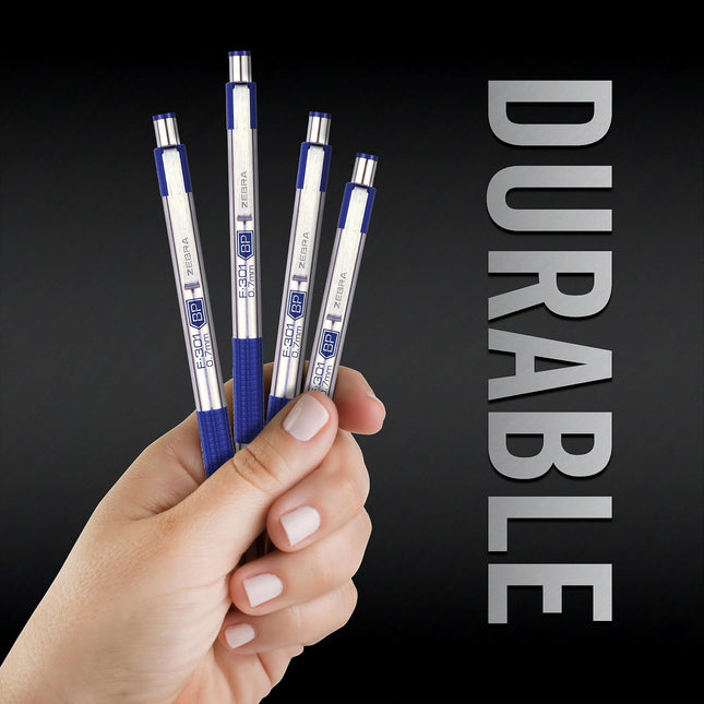 Zebra Pen F-301 STEEL Retractable Ballpoint Pen, Blue Ink, 0.7mm, 2-Pack Blue A