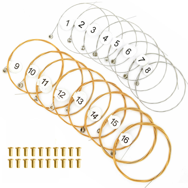 16pcs Gold Tuning Pin with L-shape Wrench Gooseneck Hammer Lever | With Dust-free Cloth,Widely for Lyre Harp, Zithers, Harpsichord Dulcimer, and