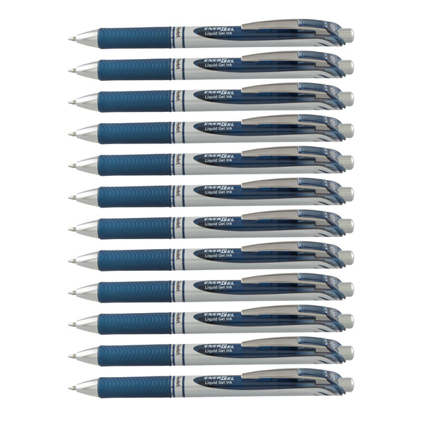 Pentel EnerGel RTX Retractable Liquid Gel Pen, (0.7mm) Metal Tip, Medium Line, Navy Blue Ink, Box of 12 (BL77-CA) Blue 12 Count (Pack of 1) 12 Pack