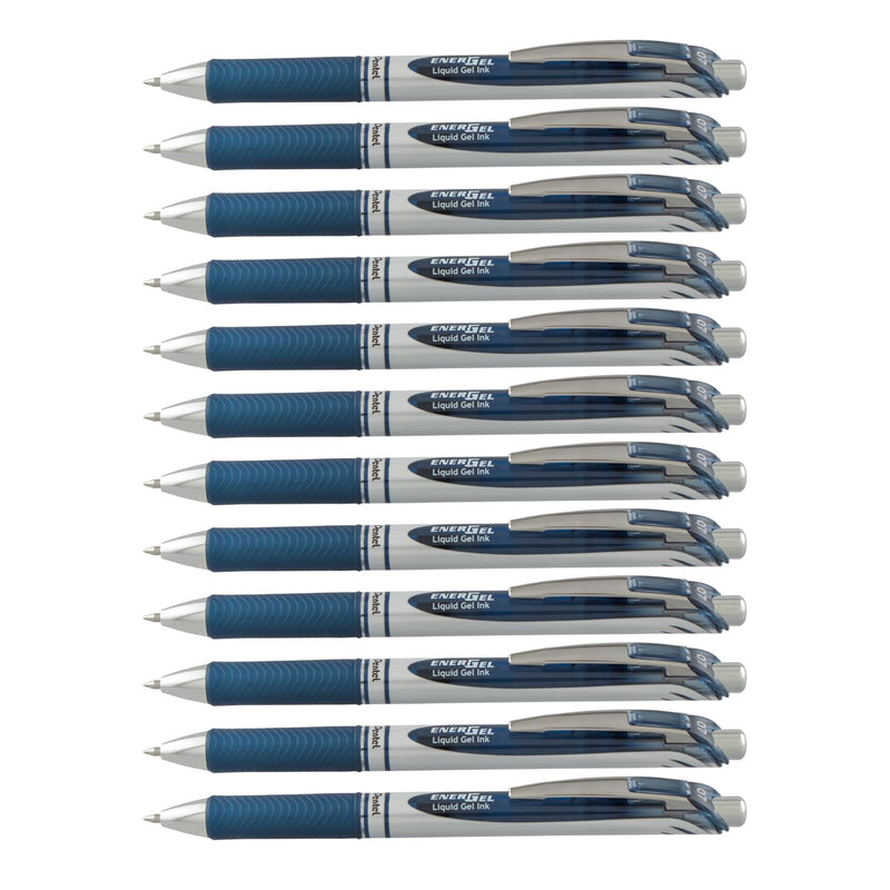 Pentel EnerGel RTX Retractable Liquid Gel Pen, (0.7mm) Metal Tip, Medium Line, Navy Blue Ink, Box of 12 (BL77-CA) Blue 12 Count (Pack of 1) 12 Pack