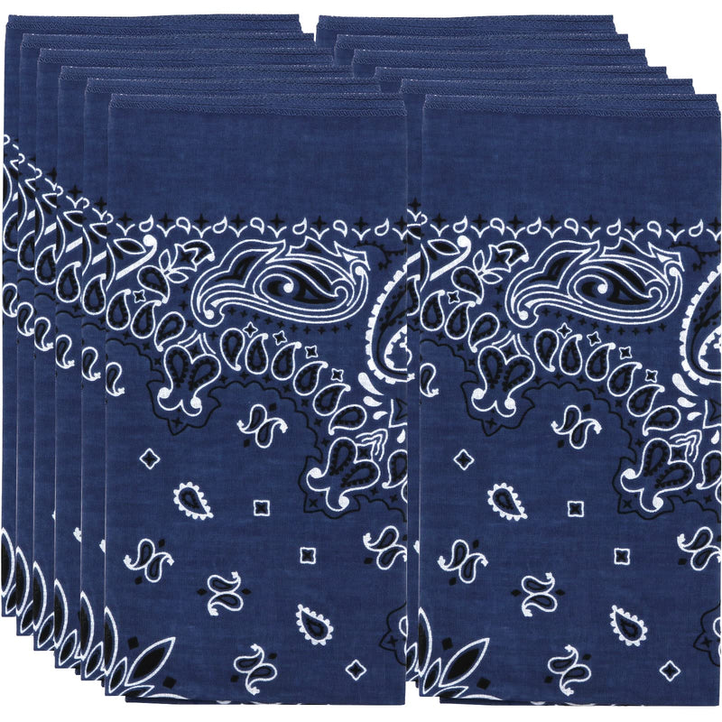 MW Watersports Cotton Bandanas, Bulk 48 Pack Ideal for Men and Women Classic Western Paisley Design Large Dimensions 22" x 22" Blue