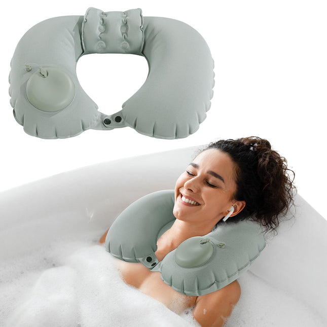 MABOZOO Inflatable Bath Neck Pillows for Tub & Shower - Head & Neck Support, Gre
