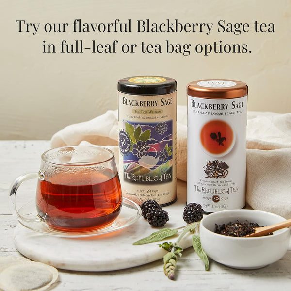 The Republic of Tea Blackberry Sage Black Tea | 50 Tea Bags, Gourmet Black Tea