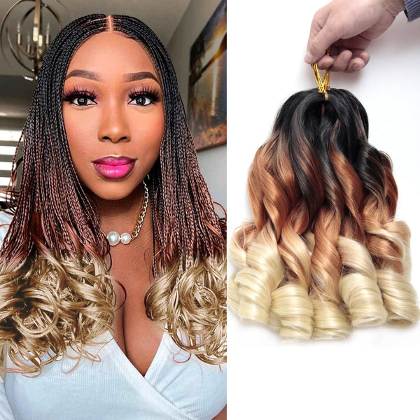 French Curl Braiding Hair, 1B/30/613, 12 Inch, 8 Packs | French Curl Crochet Braids, Curly Braiding Hair, Skin-friendly Bouncy Synthetic knotless