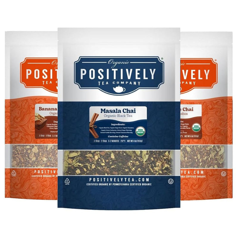 Organic Positively Tea Company, Chai Tea Sampler, Loose Leaf, 4 Ounce, 3 Pack