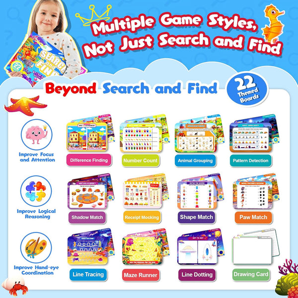 Search and Find Game Books - Flash Cards - Preschool Learning Activities for Kids Age 3-8, Travel Games for or Road Trip Car Airplane, Educational