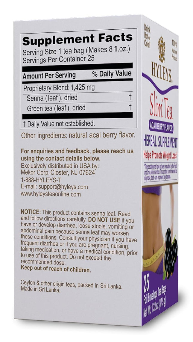 Hyleys Slim Tea Acai Berry Flavor - Weight Loss Herbal Supplement Cleanse and De