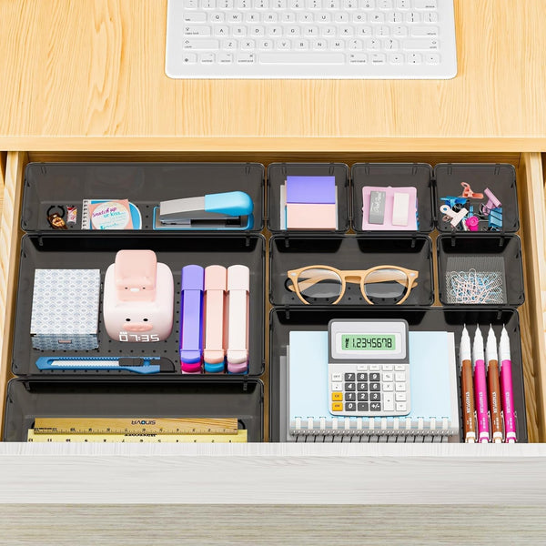 SpaceHacks 25 PCS Plastic Drawer Organizer Set, 4-Size Versatile Organizer Tool Trays & storage Bins for Makeup, Jewelry, and Gadgets in Bathroom,
