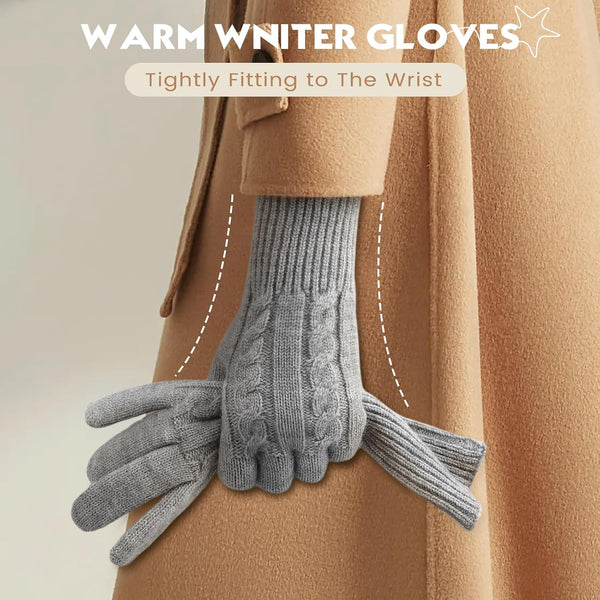 Pleneal Winter Gloves for Women Cold Weather - Womens Gloves Warm Touch Screen Fleece Lined Elastic Cuff Knit Glove 2 Pairs Black & Beige