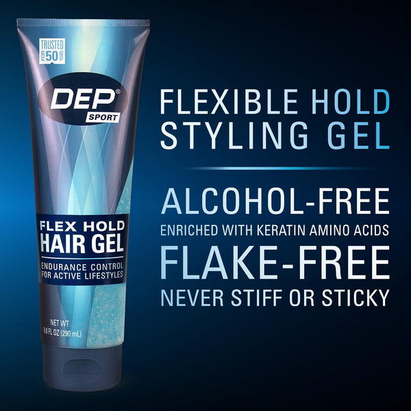 Dep Hair Gel for Men – Strong Hold Styling Gel, Alcohol-Free, Flake-Free, Flexible Control with Keratin Amino Acids, Humidity Resistant Hair