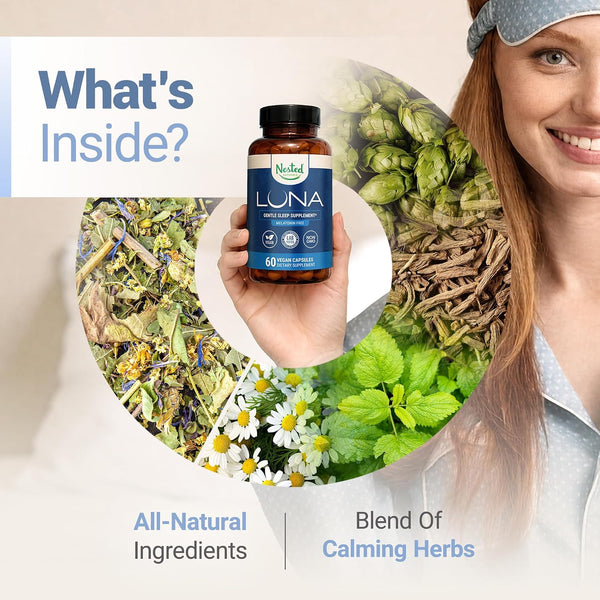 Nested Naturals Luna Sleep Supplement, Melatonin Free, Non-Habit Forming Herbal Sleep Supplement, Adult Bedtime Support, Help Sleeping