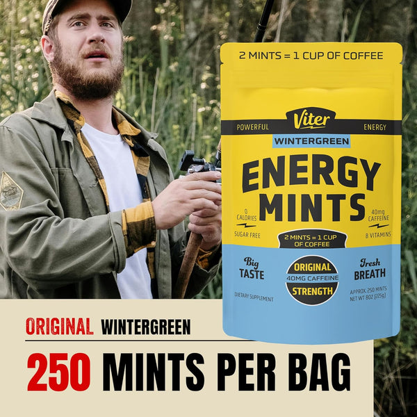 Viter Energy Caffeinated Mints 40Mg Caffeine, B Vitamins, Sugar Free. (Wintergreen, 20Pcs, 6 Pack)