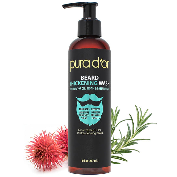 PURA D'OR 8 Oz Thickening Beard Wash - Biotin & Castor Oil Formula with Rosemary - Helps Enhance Moisture, Thickness & Shine, Helps Reduces