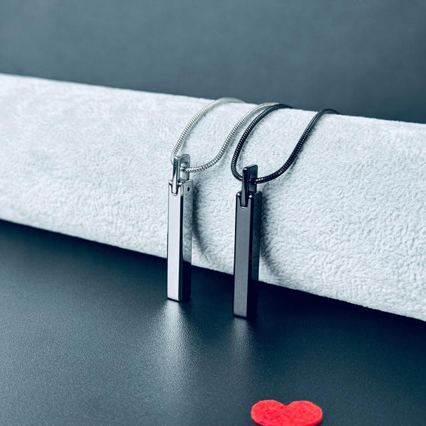 MOO&LEE Men's Tungsten Steel Bar Pendant Necklace with 22 Inches Stainless Steel Snake Chain Black