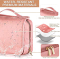 Elviros Hanging Travel Toiletry Bag for Women, 3-in-1 Large Makeup Bag and Cosmetic Organizer, Vegan Leather Waterproof Skincare Case for Travel