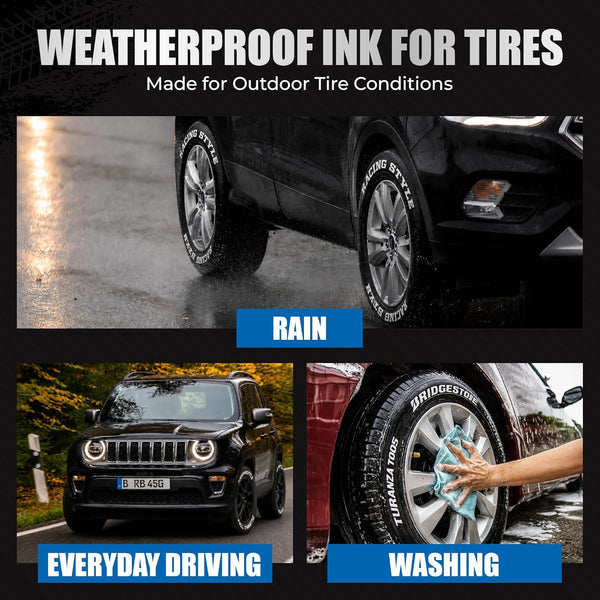 Pelto White Paint Tire Marker For Tire Lettering 4-Pack, Permanent Tire Pen | Permanent Tire Paint Pens with Weatherproof Ink Designed to Last on